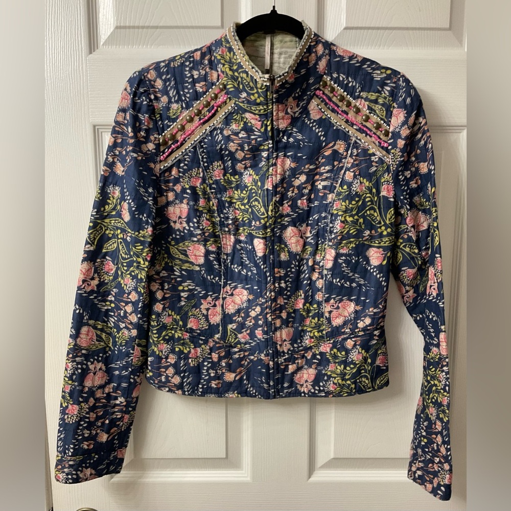 Free People Navy Floral Jacket